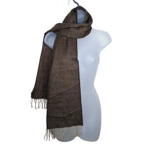 Made in England 100% Cashmere Scarf Fringe Herringbone 11.5" x 65" Soft Unisex